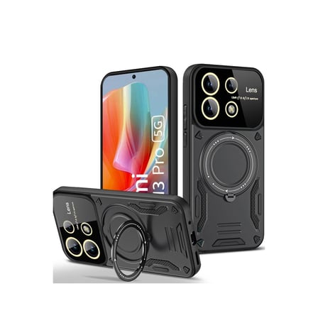 AKLLIBYİ98 Xiaomi Redmi Note 13 Pro 5g Kılıf Joy Lens Standlı Kapak - Siyah HMNG98