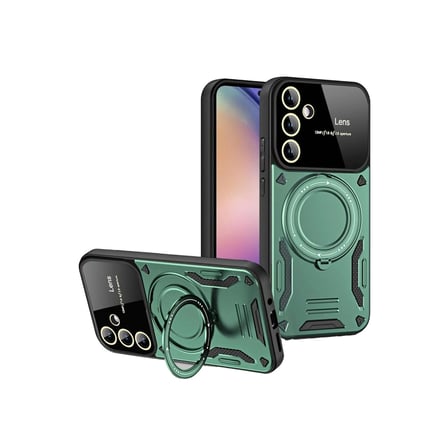AKLLIBYİ98 Samsung Galaxy S24 Fe Kılıf Joy Lens Standlı Kapak - Koyu Yeşil HMNG98