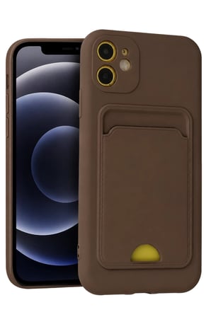 AKLLIBYİ98 Apple iPhone 11 Kılıf Kelvin Kartvizitli Silikon - Kahverengi HMNG98