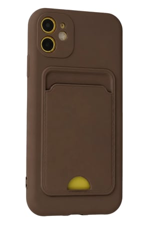 AKLLIBYİ98 Apple iPhone 11 Kılıf Kelvin Kartvizitli Silikon - Kahverengi HMNG98