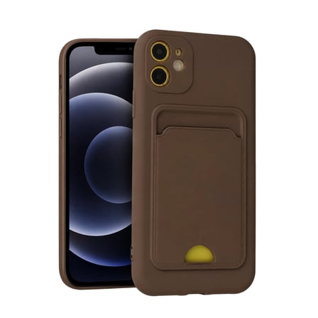 AKLLIBYİ98 Apple iPhone 11 Kılıf Kelvin Kartvizitli Silikon - Kahverengi HMNG98