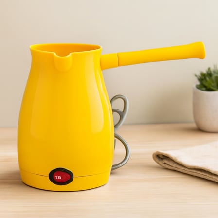 AKLLIBYİ98 Elektrikli Türk Kahvesi Cezvesi 0.4L 1000W Çift Ağız - Sarı HMNG98