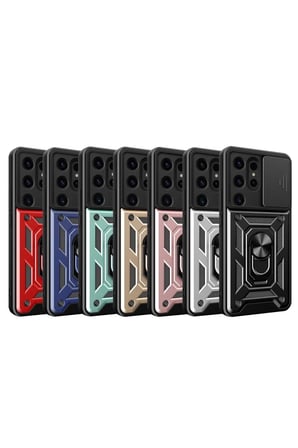 AKLLIBYİ98 Samsung Galaxy S24 Ultra Kılıf Pars Lens Yüzüklü Silikon - Kırmızı HMNG98