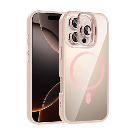 AKLLIBYİ98 Joko Apple Uyumlu İphone 16 Pro Remim Lensli Magsafe Standlı Kapak - Pembe HMNG98