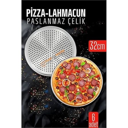 6 Lı Paslanmaz Çelik Pizza-Lahmacun Tepsisi – Delikli Tasarım İle Mükemmel Pişirme 32 Cm 722228