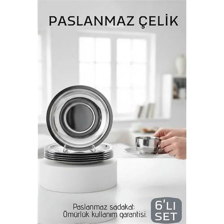 Paslanmaz Çelik Çay Tabağı Seti - Premium 304 Kalite 6 Parça Lüks Aynalı Parlaklık Ve Modern Tasarım