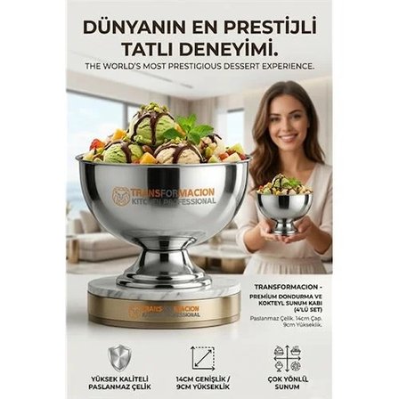 4 Lü Ayaklı Dondurma Tatlı Kokteyl Ve Sunum Kasesi - Paslanmaz Çelik 14 Cm 723027