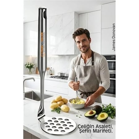 304 Paslanmaz Çelik Lüks Patates Ezici - 23 Cm Profesyonel Püre Yapıcı & Mutfak Gereci