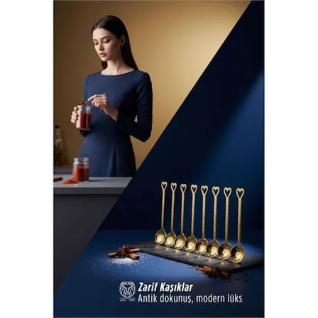 8'Li Lüks Gold Zamak Ölçü Ve Baharat Kaşığı Seti - Özel Tasarım 722902