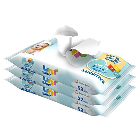 Uni Baby Aktif Sensitive Islak Havlu Mendil 3lü 156 Yaprak
