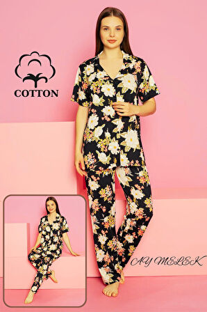 Kadın Pijama Takımı %100 Pamuklu Gömlek ve Pijama Seti