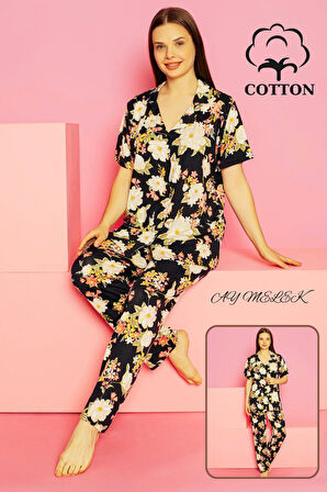 Kadın Pijama Takımı %100 Pamuklu Gömlek ve Pijama Seti