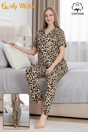 Kadın Pijama Takımı %100 Pamuklu Gömlek ve Pijama Seti