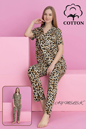 Kadın Pijama Takımı %100 Pamuklu Gömlek ve Pijama Seti