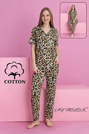 Kadın Pijama Takımı %100 Pamuklu Gömlek ve Pijama Seti
