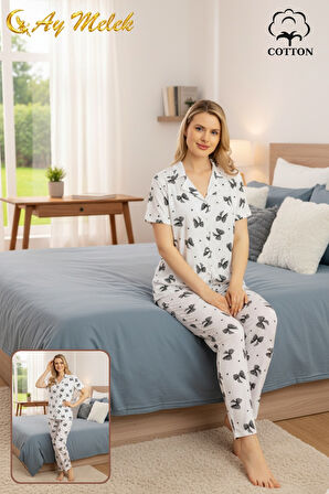 Kadın Pijama Takımı %100 Pamuklu Gömlek ve Pijama Seti