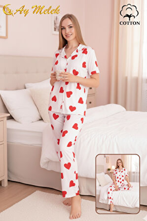 Kadın Pijama Takımı %100 Pamuklu Gömlek ve Pijama Seti