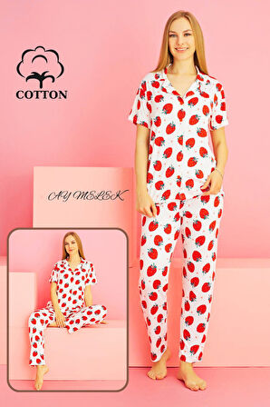Kadın Pijama Takımı %100 Pamuklu Gömlek ve Pijama Seti