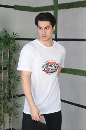 AKNButik Unisex Baskılı Oversize T-Shirt - Beyaz