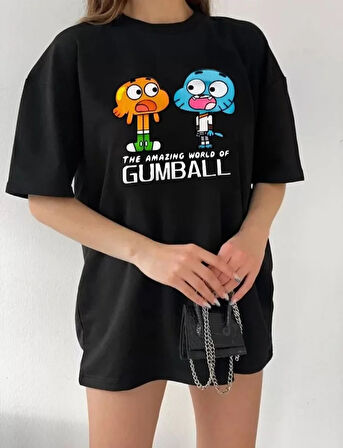 AKNButik Bisiklet Yaka Baskılı Oversize T-Shirt - Siyah