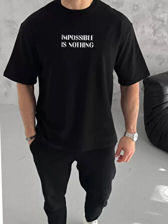 AKNButik Unisex Bisiklet Yaka Baskılı Oversize T-Shirt - Siyah