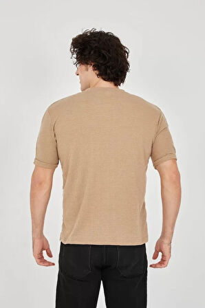AKNButik Unisex Jakar Kumaş Slim Fit T-Shirt - Kahverengi