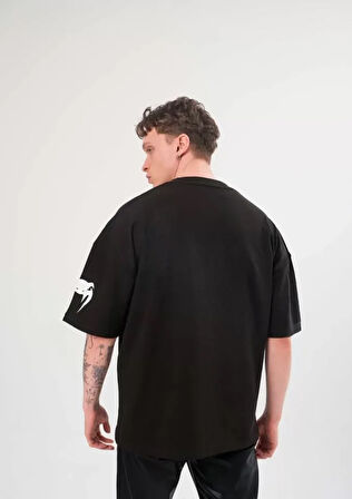AKNButik Unisex Bisiklet Yaka Baskılı Oversize T-Shirt - Siyah