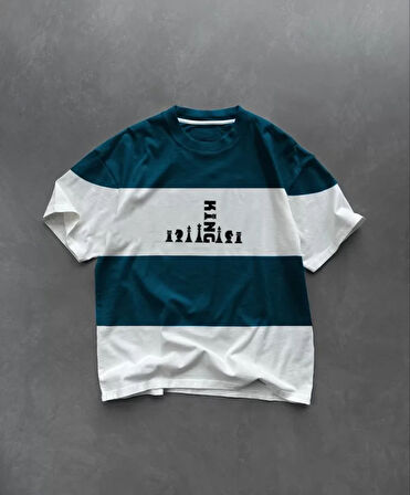 AKNButik Unisex Bisiklet Yaka Baskılı Parçalı Oversize T-Shirt - Lacivert