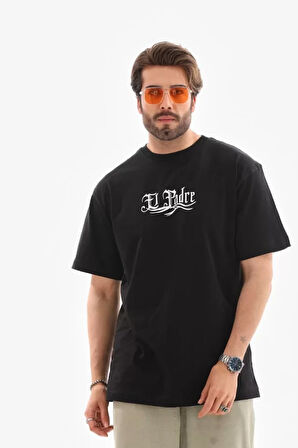 AKNButik Unisex Bisiklet Yaka Baskılı Oversize T-Shirt - Siyah