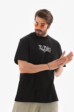 AKNButik Unisex Bisiklet Yaka Baskılı Oversize T-Shirt - Siyah