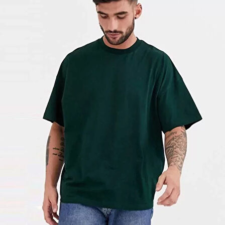 AKNButik Unisex Basic Bisiklet Yaka Oversize T-Shirt - Haki