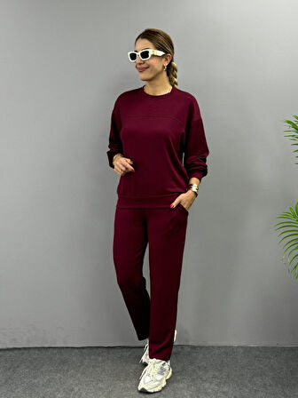 AKNButik Kadın Uzun Kollu Bisiklet Yaka Viskon Iki Iplik Bluz Ve Pantolon Ikili Takım
