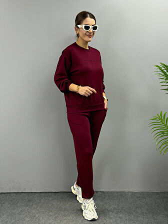 AKNButik Kadın Uzun Kollu Bisiklet Yaka Viskon Iki Iplik Bluz Ve Pantolon Ikili Takım