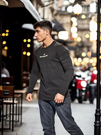 AKNButik Unisex Bisiklet Yaka Uzun Kollu T-Shirt - Siyah