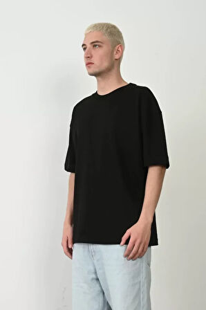 AKNButik Unisex Basic Bisiklet Yaka Oversize T-Shirt - Siyah