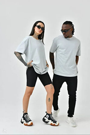 AKNButik Unisex Basic Bisiklet Yaka Oversize T-Shirt - Boyalı Gri