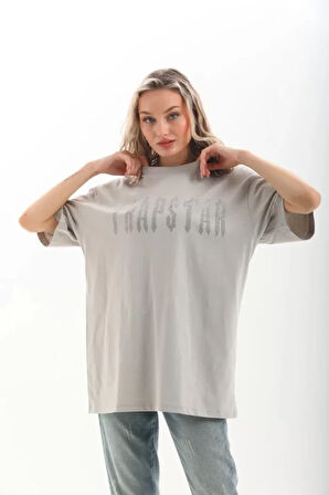 AKNButik Unisex Taş Desenli Oversize T-Shirt - Gri