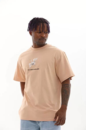 AKNButik Unisex Baskılı Oversize T-Shirt - Bej
