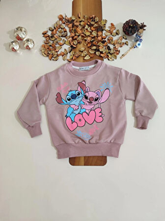 STİTCH KARAKTER BASKILI LOVE YAZILI FİTİLLİ  TAYTLI 2İPLİK MEVSİMLİK KIZ ÇOCUK TAKIMI