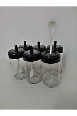 Baharat Takımı Cam Kendinden Kaşıklı 6'lı Siyah Kapaklı