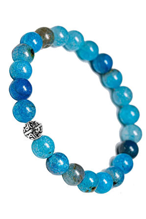 Sertifikalı Aaa+ Damarlı Mavi Akik Taşı Bileklik - Gümüş Aparatlı