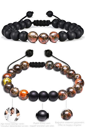 Sertifikalı Doğal Hint Akik Oniks Taşı Doğal Taş Bileklik Seti