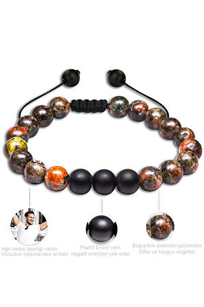 Sertifikalı Doğal Hint Akik Oniks Taşı Doğal Taş Bileklik Seti