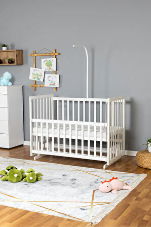 Ahşap Beşik Anne Yanı Beşik Beyaz 60x120 - Uyku Setsiz Tek Yataklı