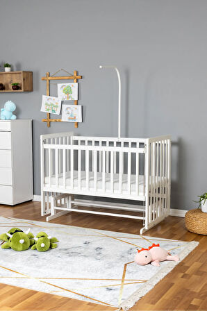 Ahşap Beşik Anne Yanı Beşik Beyaz 60x120 - Uyku Setsiz Tek Yataklı