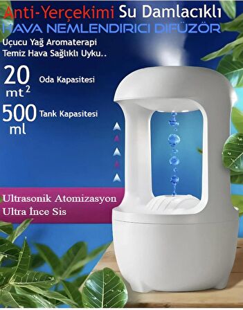 QASUL Ultrasonik Damlacık Geri Akış Anti Yerçekimi  Su Damlası Difüzörü Geri Akış Su Damlacıklı Buhar Makinesi USB Aroma Uçucu Yağ Difüzörü