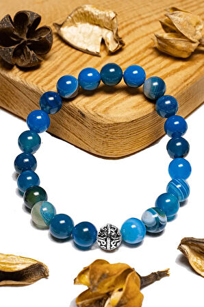 Sertifikalı Aaa+ Damarlı Mavi Akik Taşı Bileklik - Gümüş Aparatlı