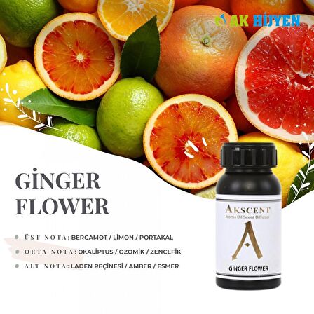 Akscent Ginger Flowers Tüm Koku Makinelerine Uyumlu Koku Makinesi Koku Kartuşu Esansı 250 ml