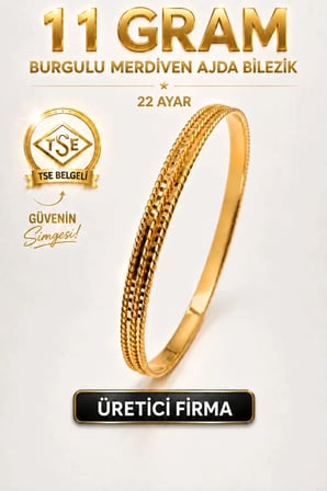 22 Ayar TSE Belgeli (11 GRAM) Burgulu Merdiven Ajda Altın Bilezik Gold Bilezik Düğün Nişan 6,2 cm