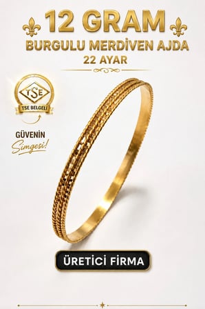 22 Ayar TSE Belgeli 12 GRAM Burgulu Merdiven Ajda Altın Bilezik Gold Bilezik Düğün Nişan 6,2 cm